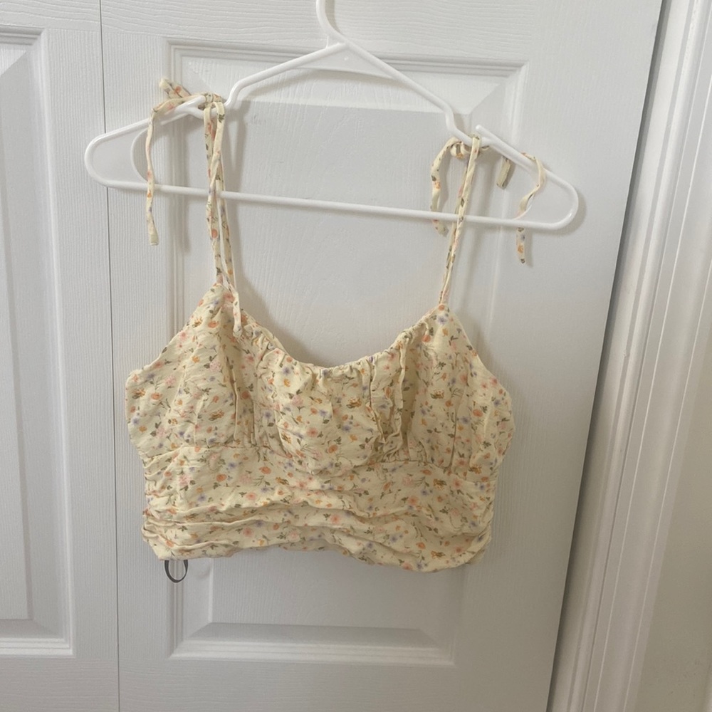 Yellow Floral Print Cropped Tank